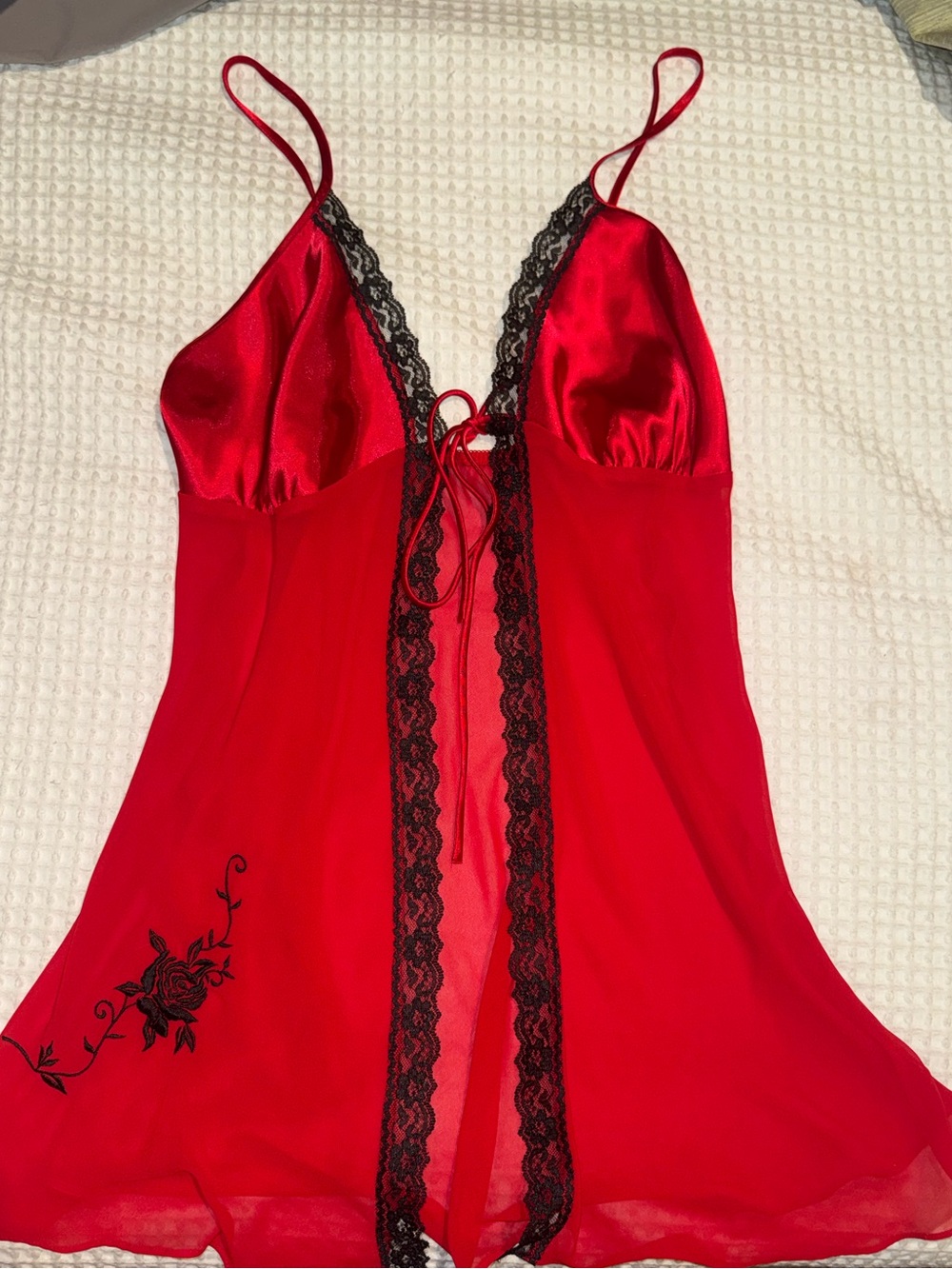 2/$20 - Secret Treasures Red Satin & Black Lace Chemise